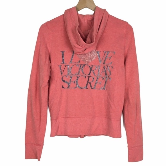VICTORIAS SECRET Hoodie Sweatshirt Jacket Supermodel Essentials Bling Medium - Picture 1 of 14